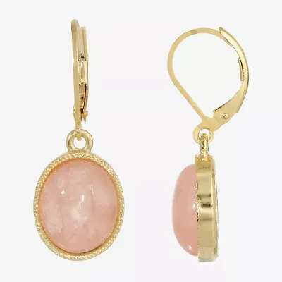 1928 Womens Pink Quartz Oval Drop Earrings