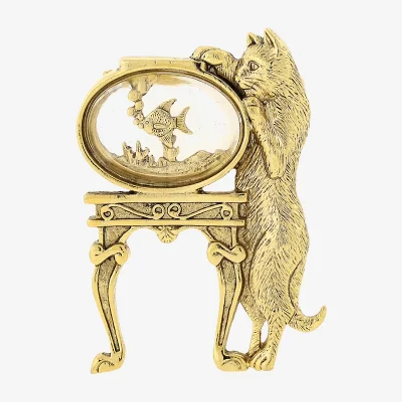 1928 Gold Tone Cat & Fish Bowl Brooch