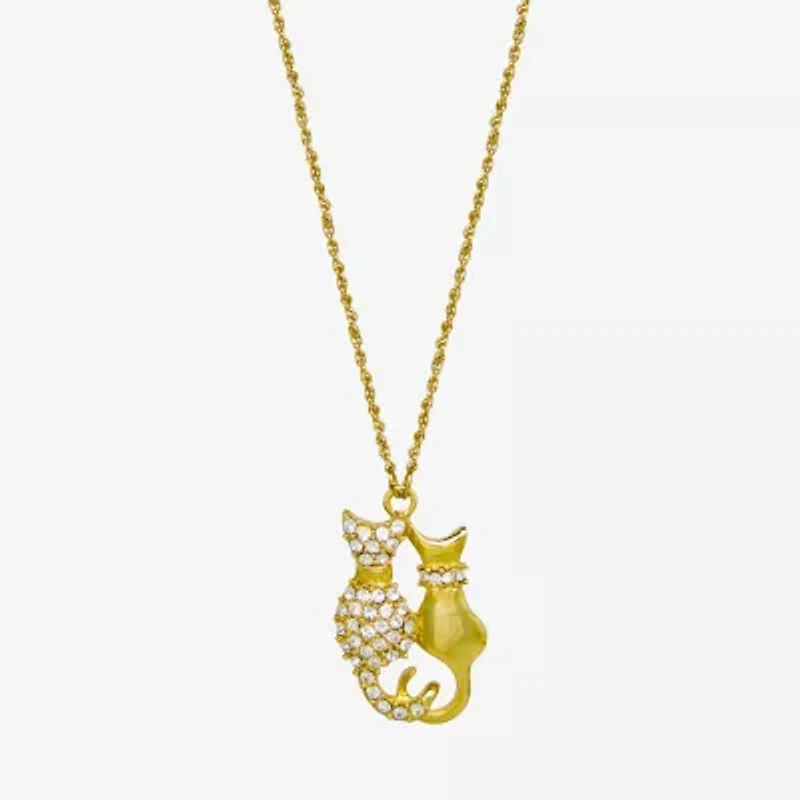 1928 Gold Tone Cat Womens Crystal Alloy 16 Inch Pendant Necklace