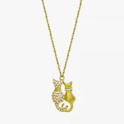 1928 Gold Tone Cat Womens Crystal Alloy 16 Inch Pendant Necklace