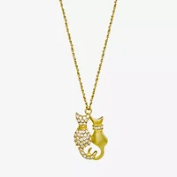 1928 Gold Tone Cat Womens Crystal Alloy 16 Inch Pendant Necklace