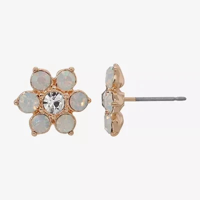 1928 White Crystal 1/2 Inch Flower Stud Earrings