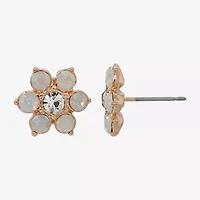 1928 White Crystal 1/2 Inch Flower Stud Earrings