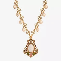 1928 Womens White Glass Alloy Flower 16 Inch Pendant Necklace