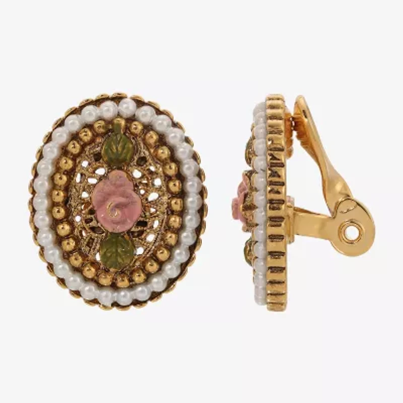 1928 Pink Rose Womens Flower Clip On Earrings