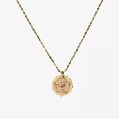 1928 Porcelain Rose Womens Alloy Flower 16 Inch Pendant Necklace