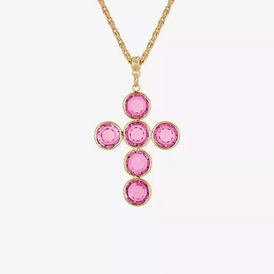 1928 Womens Purple Crystal Alloy Cross 20 Inch Pendant Necklace