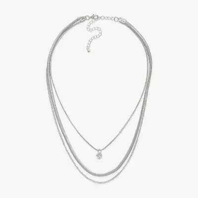 Bold Elements Silver Tone Three Row Womens 15 Inch Cable Chain Necklace
