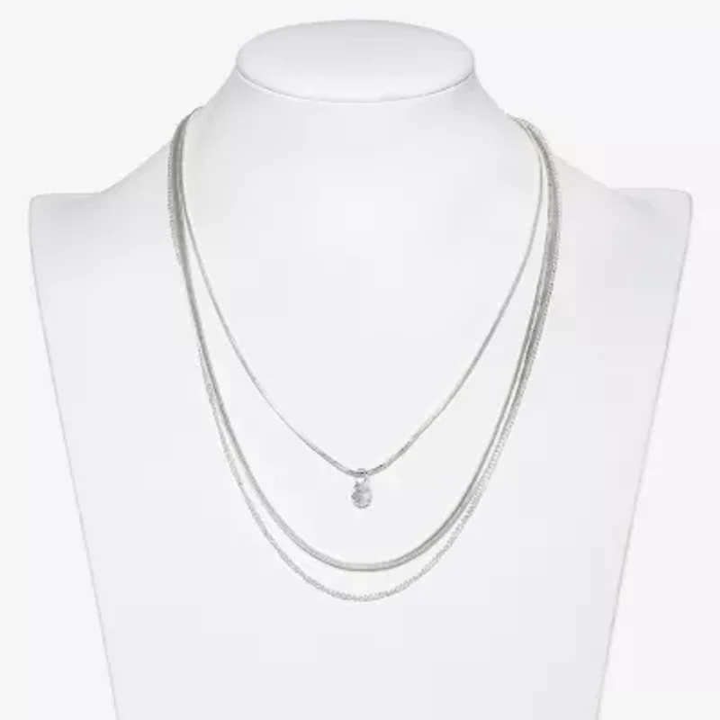 Bold Elements Silver Tone Three Row Womens 15 Inch Cable Chain Necklace