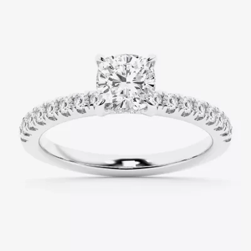 Limited Quantities! (G \ Si1) Womens 1 1/4 CT. T.W. Lab Grown White Diamond 14K White Gold Cushion Side Stone Engagement Ring