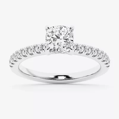 Limited Quantities! (G \ Si1) Womens 1 1/4 CT. T.W. Lab Grown White Diamond 14K White Gold Cushion Side Stone Engagement Ring