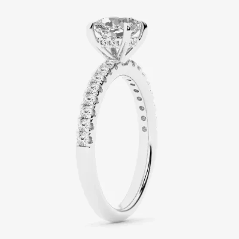 Limited Quantities! (G \ Si1) Womens 1 1/4 CT. T.W. Lab Grown White Diamond 14K White Gold Cushion Side Stone Engagement Ring