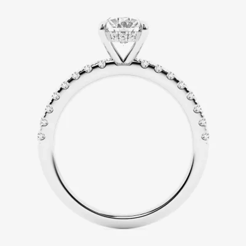 Limited Quantities! (G \ Si1) Womens 1 1/4 CT. T.W. Lab Grown White Diamond 14K White Gold Oval Side Stone Engagement Ring