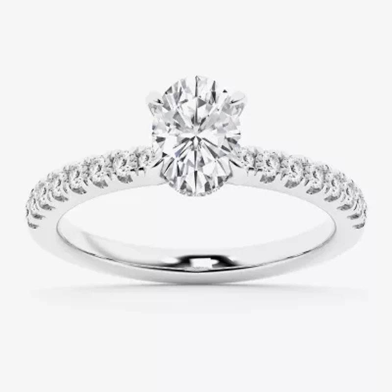 Limited Quantities! (G \ Si1) Womens 1 1/4 CT. T.W. Lab Grown White Diamond 14K White Gold Oval Side Stone Engagement Ring