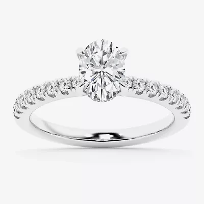 Limited Quantities! (G \ Si1) Womens 1 1/4 CT. T.W. Lab Grown White Diamond 14K White Gold Oval Side Stone Engagement Ring