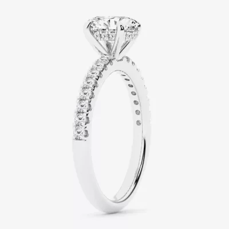 Limited Quantities! (G \ Si1) Womens 1 1/4 CT. T.W. Lab Grown White Diamond 14K White Gold Oval Side Stone Engagement Ring