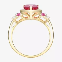 Womens Lab Created Red Ruby 14K Gold Over Silver Heart Halo Cocktail Ring