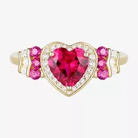 Womens Lab Created Red Ruby 14K Gold Over Silver Heart Halo Cocktail Ring