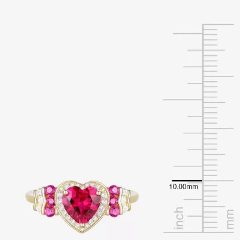 Womens Lab Created Red Ruby 14K Gold Over Silver Heart Halo Cocktail Ring
