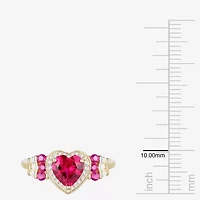 Womens Lab Created Red Ruby 14K Gold Over Silver Heart Halo Cocktail Ring