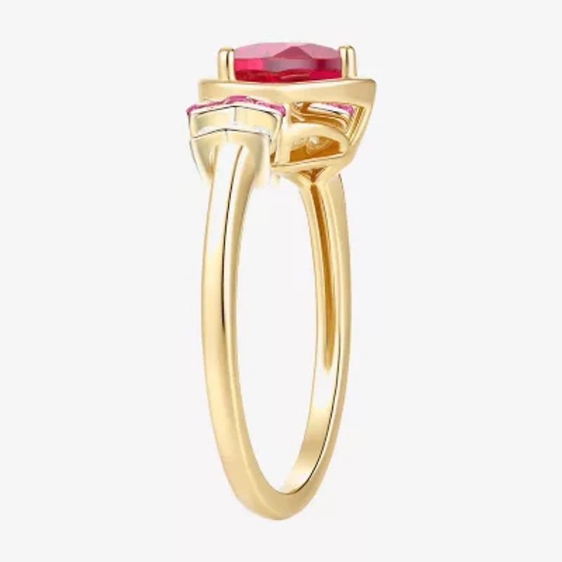 Womens Lab Created Red Ruby 14K Gold Over Silver Heart Halo Cocktail Ring