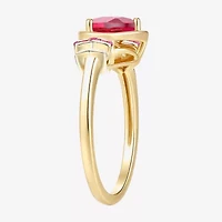 Womens Lab Created Red Ruby 14K Gold Over Silver Heart Halo Cocktail Ring