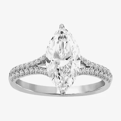 (F, Vs2) Womens 2 3/8 Ct. T.W. Lab Grown White Diamond 10K Gold Marquise Side Stone Engagement Ring