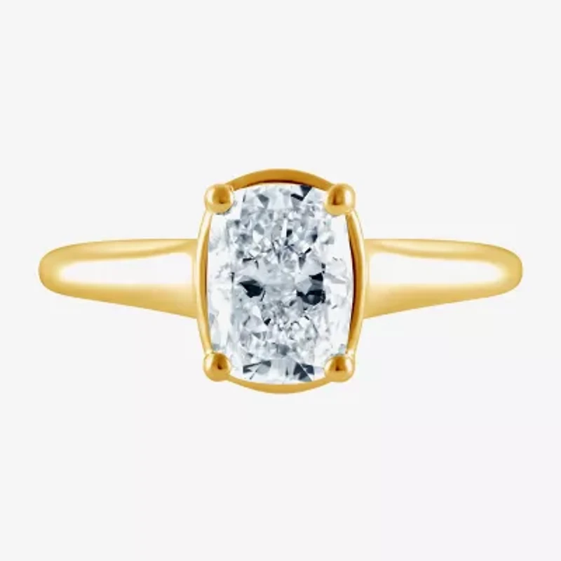(F / Vs2) Womens 1 1/2 CT. T.W. Lab Grown White Diamond 10K Gold Cushion Solitaire Engagement Ring
