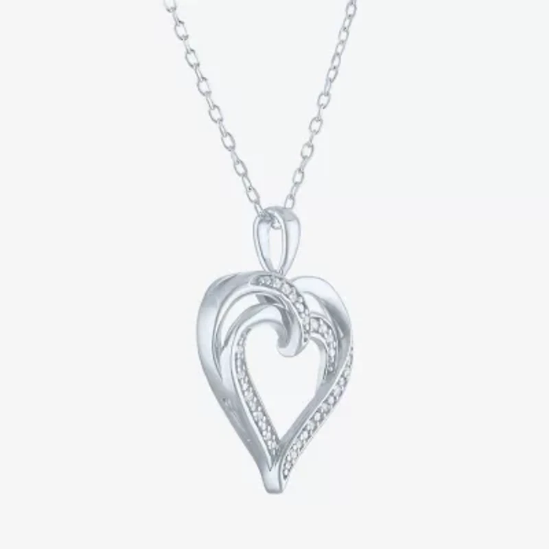 Yes, Please! (G-H / Si2-I1) Womens Diamond Accent Lab Grown White Diamond Sterling Silver Heart Pendant