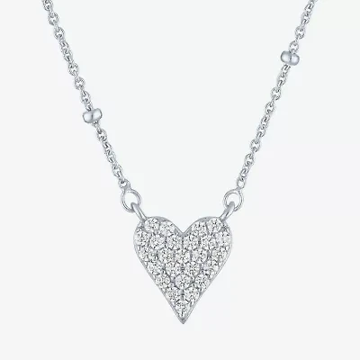 Yes, Please! Womens Lab Created White Sapphire Sterling Silver Heart 16 Inch Pendant Necklace