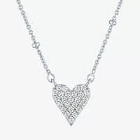 Yes, Please! Womens Lab Created White Sapphire Sterling Silver Heart 16 Inch Pendant Necklace