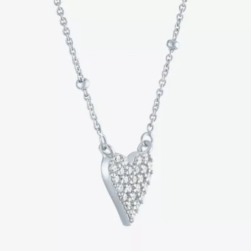 Yes, Please! Womens Lab Created White Sapphire Sterling Silver Heart 16 Inch Pendant Necklace