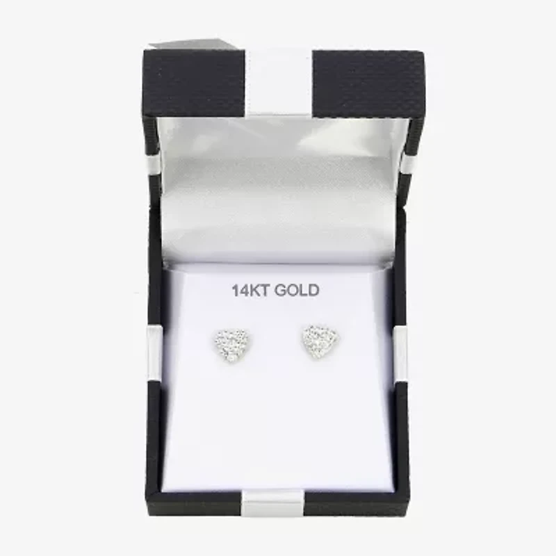 White Crystal 14K Gold 8.5mm Heart Stud Earrings