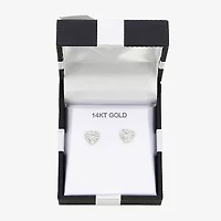 White Crystal 14K Gold 8.5mm Heart Stud Earrings