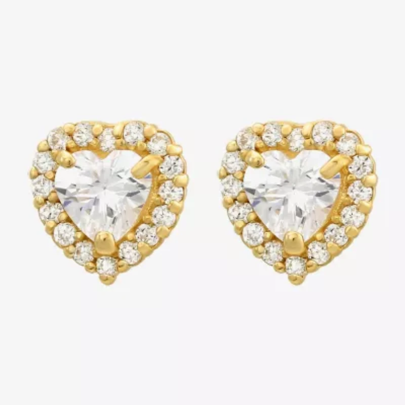 Cubic Zirconia 14K Gold 7mm Heart Stud Earrings