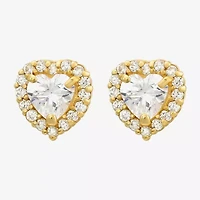 Cubic Zirconia 14K Gold 7mm Heart Stud Earrings
