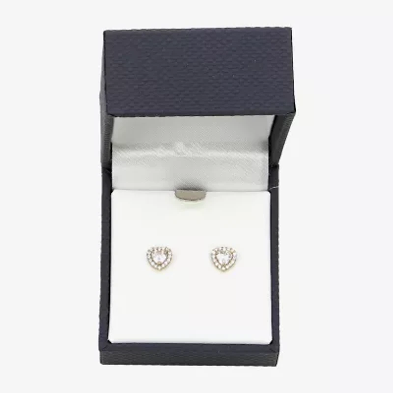 Cubic Zirconia 14K Gold 7mm Heart Stud Earrings