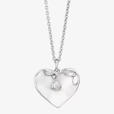 Silpada Silpada Womens White Cubic Zirconia Sterling Silver Heart 16 Inch Pendant Necklace