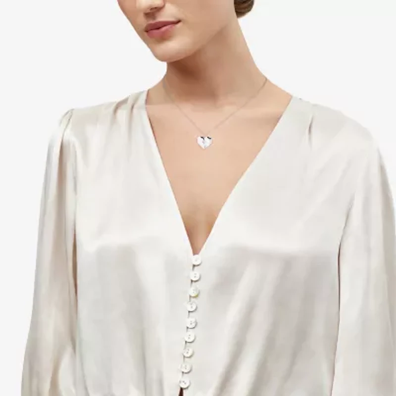 Silpada Silpada Womens White Cubic Zirconia Sterling Silver Heart 16 Inch Pendant Necklace