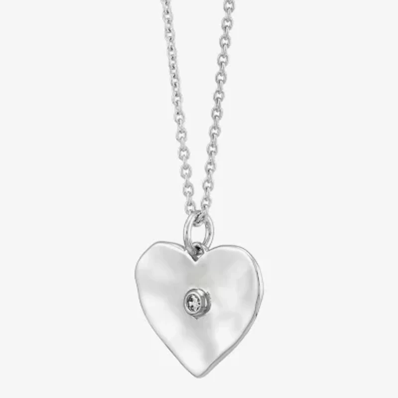 Silpada Silpada Womens White Cubic Zirconia Sterling Silver Heart 16 Inch Pendant Necklace
