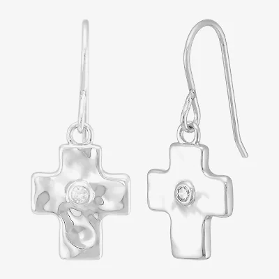 Signature By Modern Bride Cross Womens Lab Created White Cubic Zirconia Sterling Silver Cross Drop Earrings