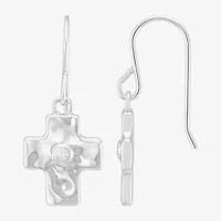 Signature By Modern Bride Cross Womens Lab Created White Cubic Zirconia Sterling Silver Cross Drop Earrings