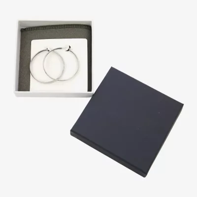 Womens Sterling Silver 48mm Round Hoop Earrings