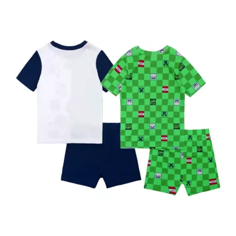 Little & Big Kid Boys Minecraft Crew Neck Short Sleeve 4-pc. Pajama Sets