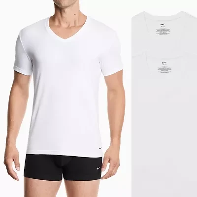 Nike All Day Cotton Stretch Mens 2 Pack Short Sleeve V Neck Moisture Wicking T-Shirt