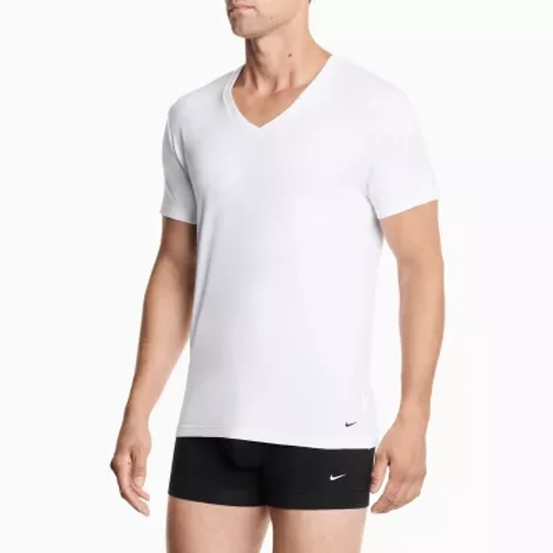 Nike All Day Cotton Stretch Mens 2 Pack Short Sleeve V Neck Moisture Wicking T-Shirt