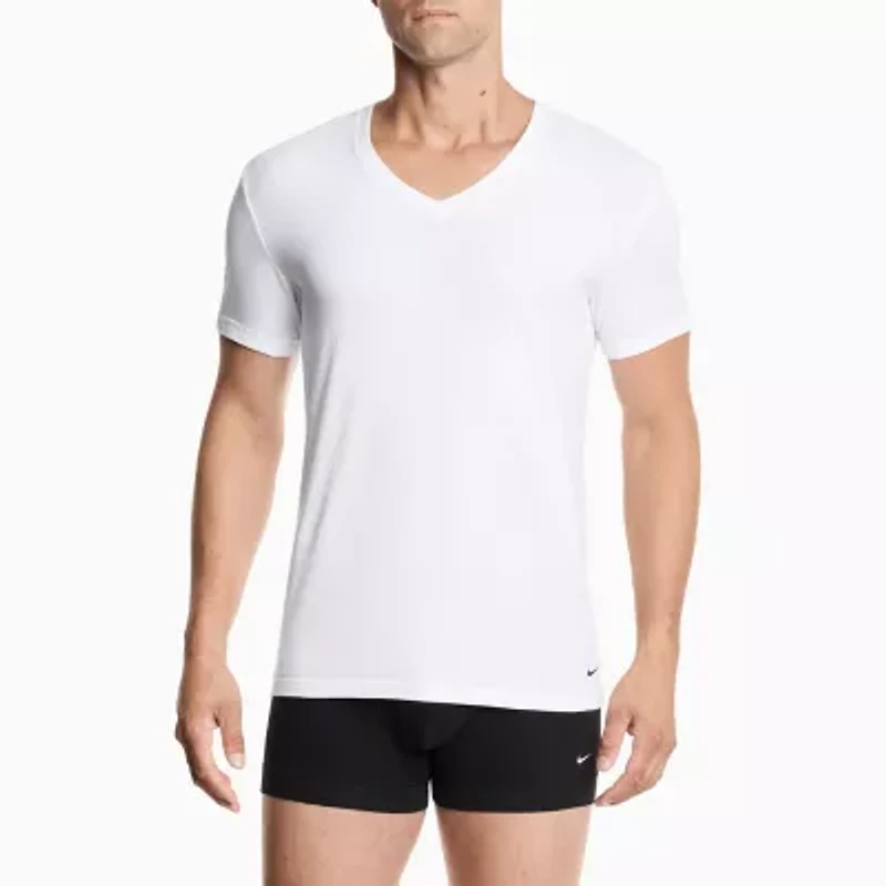 Nike All Day Cotton Stretch Mens 2 Pack Short Sleeve V Neck Moisture Wicking T-Shirt