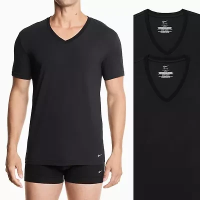 Nike All Day Cotton Stretch Mens 2 Pack Short Sleeve V Neck Moisture Wicking T-Shirt