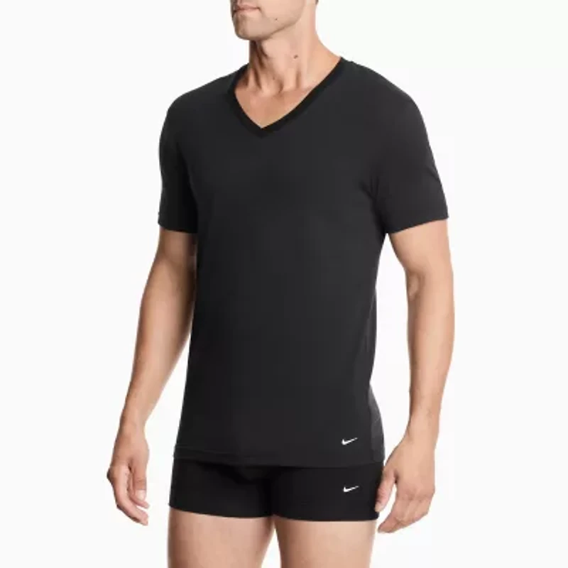 Nike All Day Cotton Stretch Mens 2 Pack Short Sleeve V Neck Moisture Wicking T-Shirt