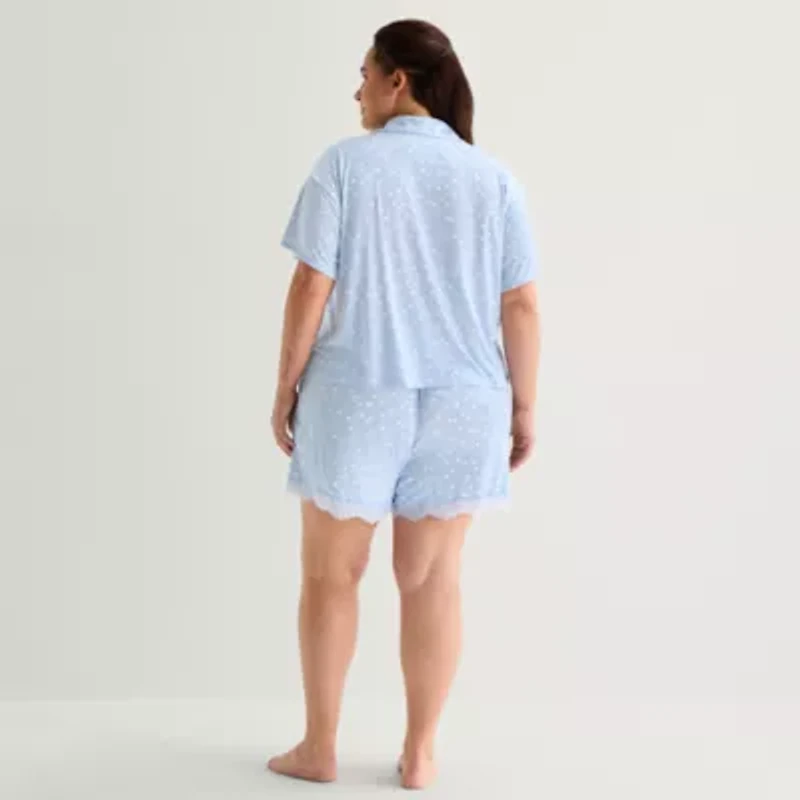 Ambrielle Womens V-Neck Short Sleeve 2-pc. Plus Pajama Sets